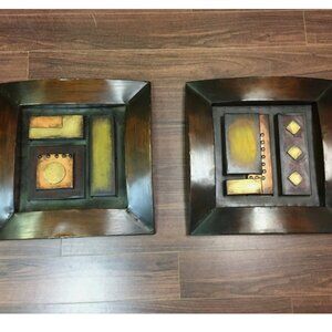 Vintage Abstract Relief Metal Wall Hangings 18"x18" square